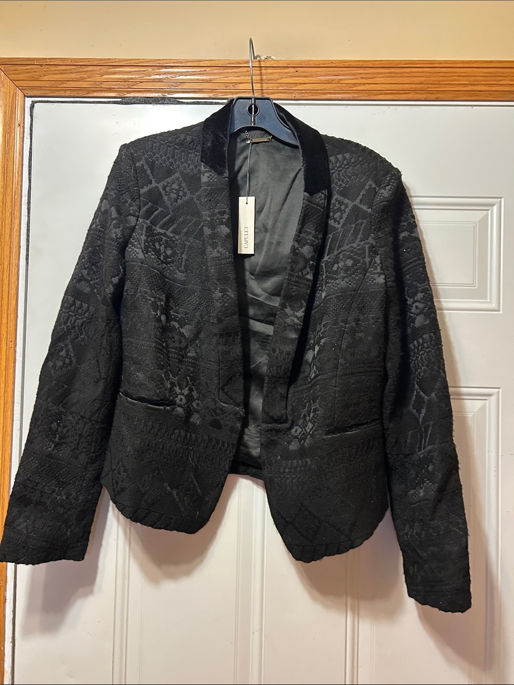 Capulet Black Textured Open-Front Blazer M NWT